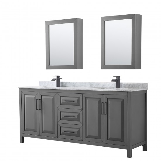 Daria 80" Double Vanity in Dark Gray, Top, Black Trim, Medicine Cabinets