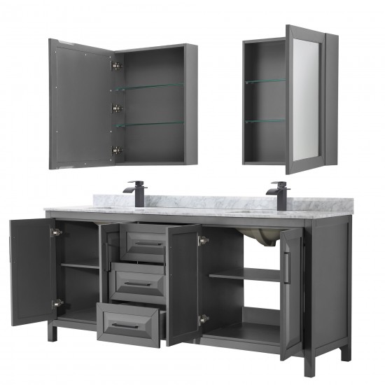 Daria 80" Double Vanity in Dark Gray, Top, Black Trim, Medicine Cabinets