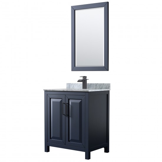 Daria 30" Single Vanity in Dark Blue, Top, Square Matte Black Trim, 24" Mirror