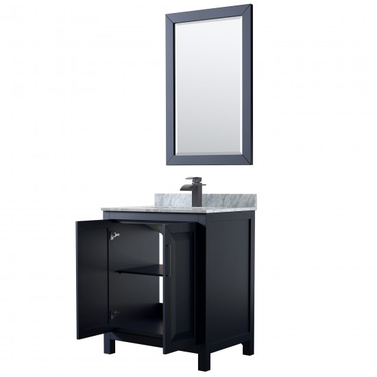 Daria 30" Single Vanity in Dark Blue, Top, Square Matte Black Trim, 24" Mirror