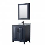 Daria 30" Single Vanity in Dark Blue, Top, Black Trim, Medicine Cabinet