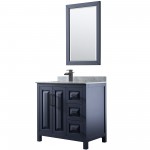 Daria 36" Single Vanity in Dark Blue, Top, Square Matte Black Trim, 24" Mirror