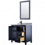 Daria 36" Single Vanity in Dark Blue, Top, Square Matte Black Trim, 24" Mirror