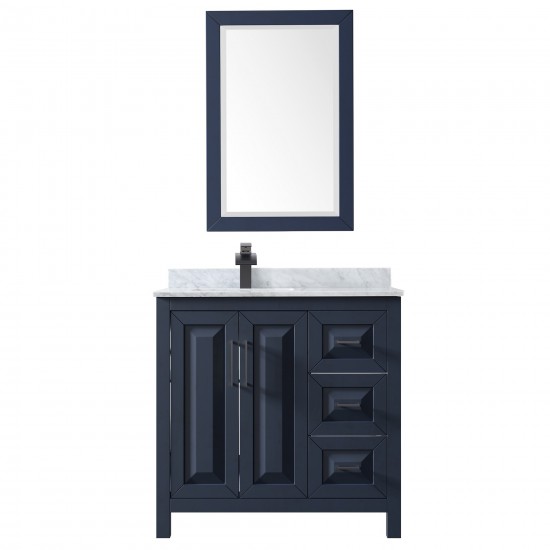 Daria 36" Single Vanity in Dark Blue, Top, Square Matte Black Trim, 24" Mirror