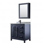 Daria 36" Single Vanity in Dark Blue, Top, Black Trim, Medicine Cabinet