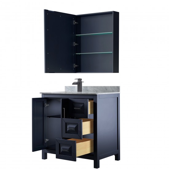 Daria 36" Single Vanity in Dark Blue, Top, Black Trim, Medicine Cabinet