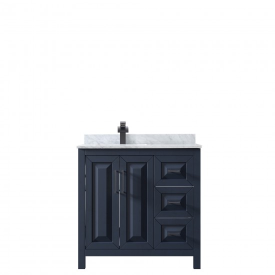 Daria 36" Single Vanity in Dark Blue, Top, Square Sink, Matte Black Trim