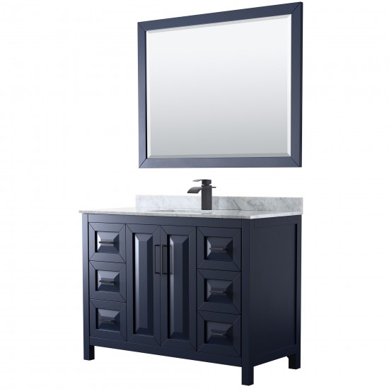 Daria 48" Single Vanity in Dark Blue, Top, Square Matte Black Trim, 46" Mirror