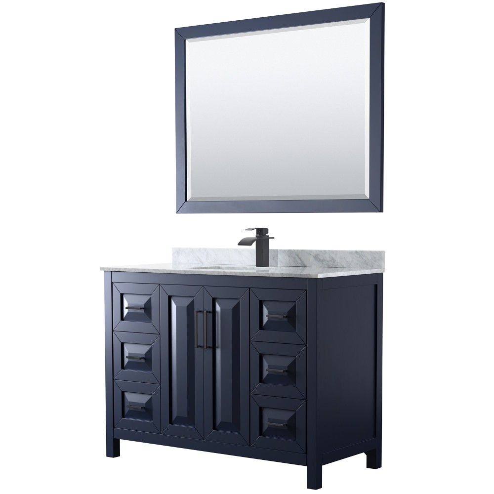 Daria 48" Single Vanity in Dark Blue, Top, Square Matte Black Trim, 46" Mirror