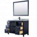 Daria 48" Single Vanity in Dark Blue, Top, Square Matte Black Trim, 46" Mirror