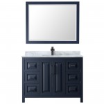 Daria 48" Single Vanity in Dark Blue, Top, Square Matte Black Trim, 46" Mirror