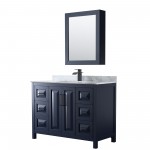 Daria 48" Single Vanity in Dark Blue, Top, Black Trim, Medicine Cabinet