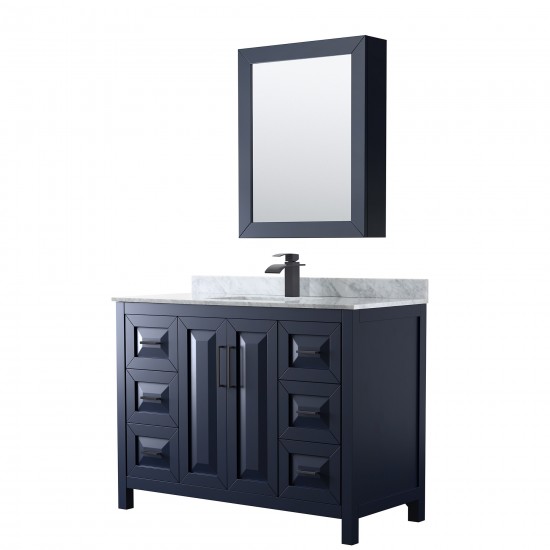 Daria 48" Single Vanity in Dark Blue, Top, Black Trim, Medicine Cabinet