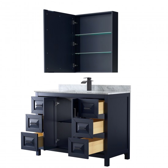 Daria 48" Single Vanity in Dark Blue, Top, Black Trim, Medicine Cabinet