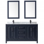 Daria 60" Double Vanity in Dark Blue, Top, Square Matte Black Trim, 24" Mirrors