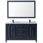 Daria 60" Double Vanity in Dark Blue, Top, Square Matte Black Trim, 58" Mirror