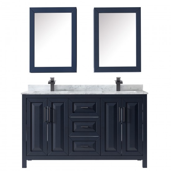 Daria 60" Double Vanity in Dark Blue, Top, Black Trim, Medicine Cabinets