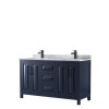 Daria 60" Double Vanity in Dark Blue, Top, Square Sinks, Matte Black Trim