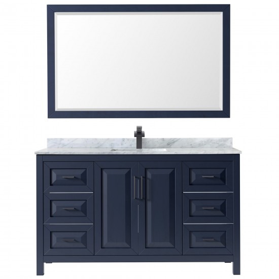 Daria 60" Single Vanity in Dark Blue, Top, Square Matte Black Trim, 58" Mirror