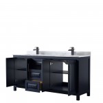 Daria 72" Double Vanity in Dark Blue, Top, Square Sinks, Matte Black Trim