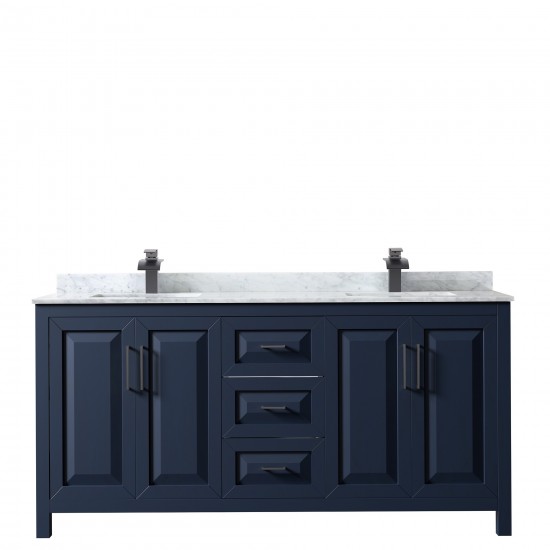 Daria 72" Double Vanity in Dark Blue, Top, Square Sinks, Matte Black Trim