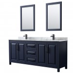 Daria 80" Double Vanity in Dark Blue, Top, Square Matte Black Trim, 24" Mirrors