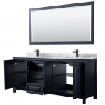 Daria 80" Double Vanity in Dark Blue, Top, Square Matte Black Trim, 70" Mirror