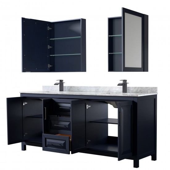 Daria 80" Double Vanity in Dark Blue, Top, Black Trim, Medicine Cabinets