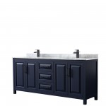 Daria 80" Double Vanity in Dark Blue, Top, Square Sinks, Matte Black Trim