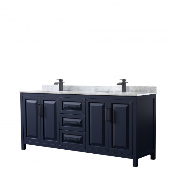 Daria 80" Double Vanity in Dark Blue, Top, Square Sinks, Matte Black Trim