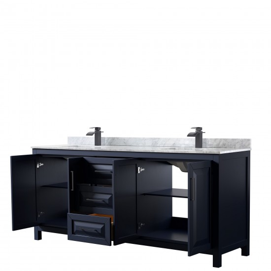 Daria 80" Double Vanity in Dark Blue, Top, Square Sinks, Matte Black Trim