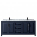 Daria 80" Double Vanity in Dark Blue, Top, Square Sinks, Matte Black Trim