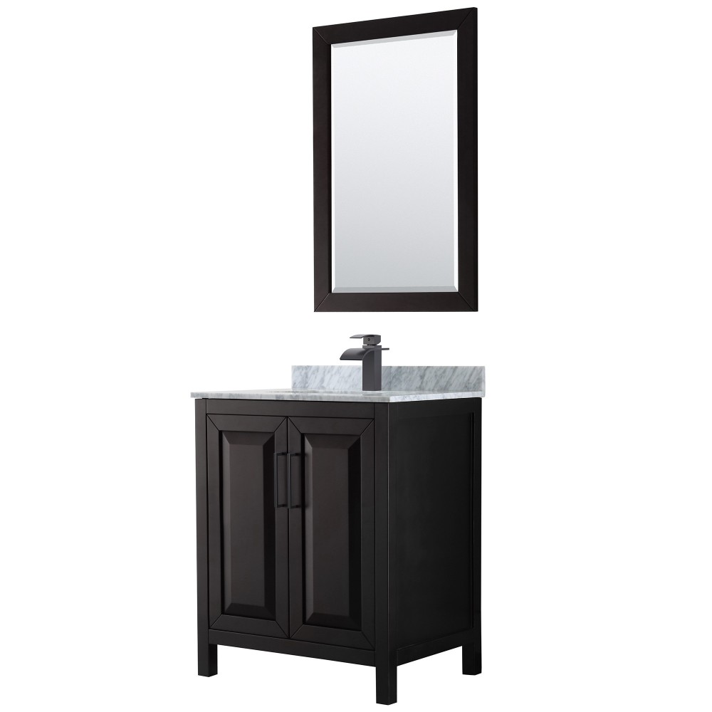 Daria 30" Single Vanity in Dark Espresso, Top, Black Trim, 24" Mirror