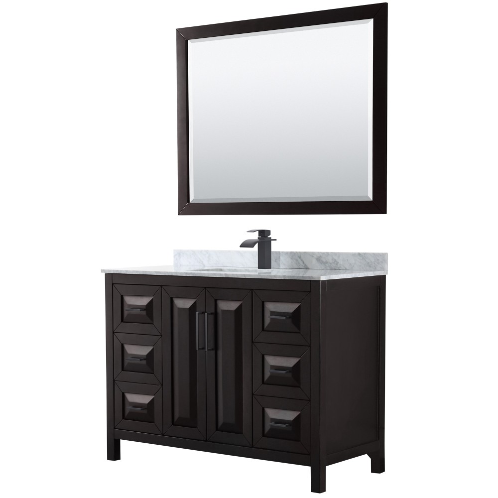 Daria 48" Single Vanity in Dark Espresso, Top, Black Trim, 46" Mirror