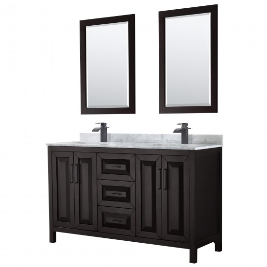 Daria 60" Double Vanity in Dark Espresso, Top, Black Trim, 24" Mirrors