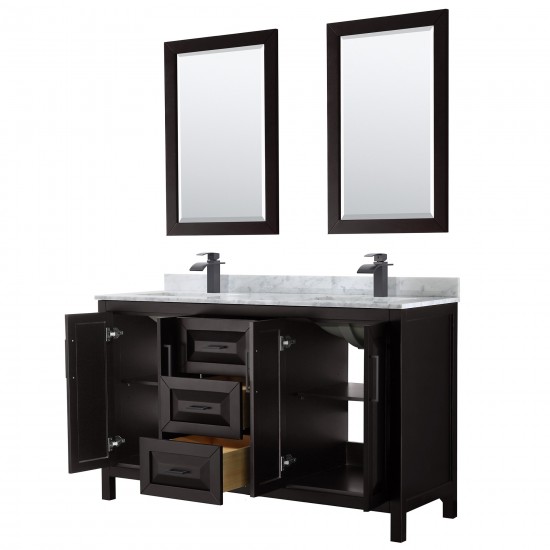 Daria 60" Double Vanity in Dark Espresso, Top, Black Trim, 24" Mirrors