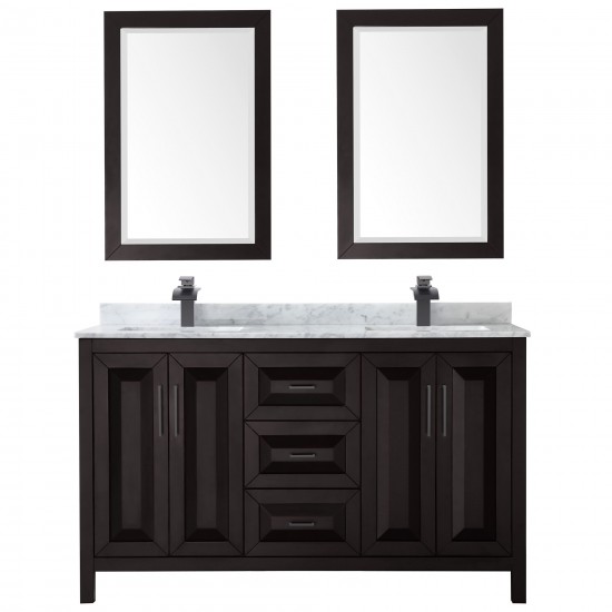 Daria 60" Double Vanity in Dark Espresso, Top, Black Trim, 24" Mirrors