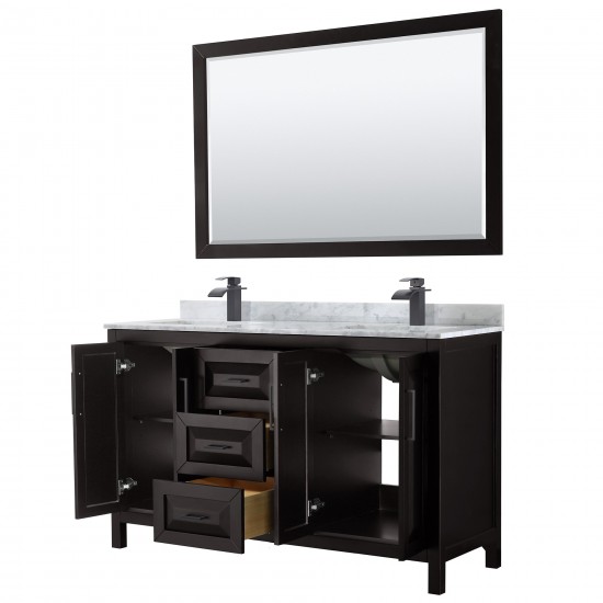 Daria 60" Double Vanity in Dark Espresso, Top, Black Trim, 58" Mirror