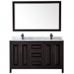 Daria 60" Double Vanity in Dark Espresso, Top, Black Trim, 58" Mirror