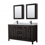 Daria 60" Double Vanity in Dark Espresso, Top, Black Trim, Medicine Cabinets