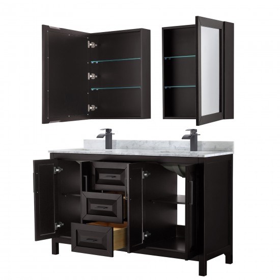 Daria 60" Double Vanity in Dark Espresso, Top, Black Trim, Medicine Cabinets