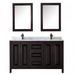 Daria 60" Double Vanity in Dark Espresso, Top, Black Trim, Medicine Cabinets