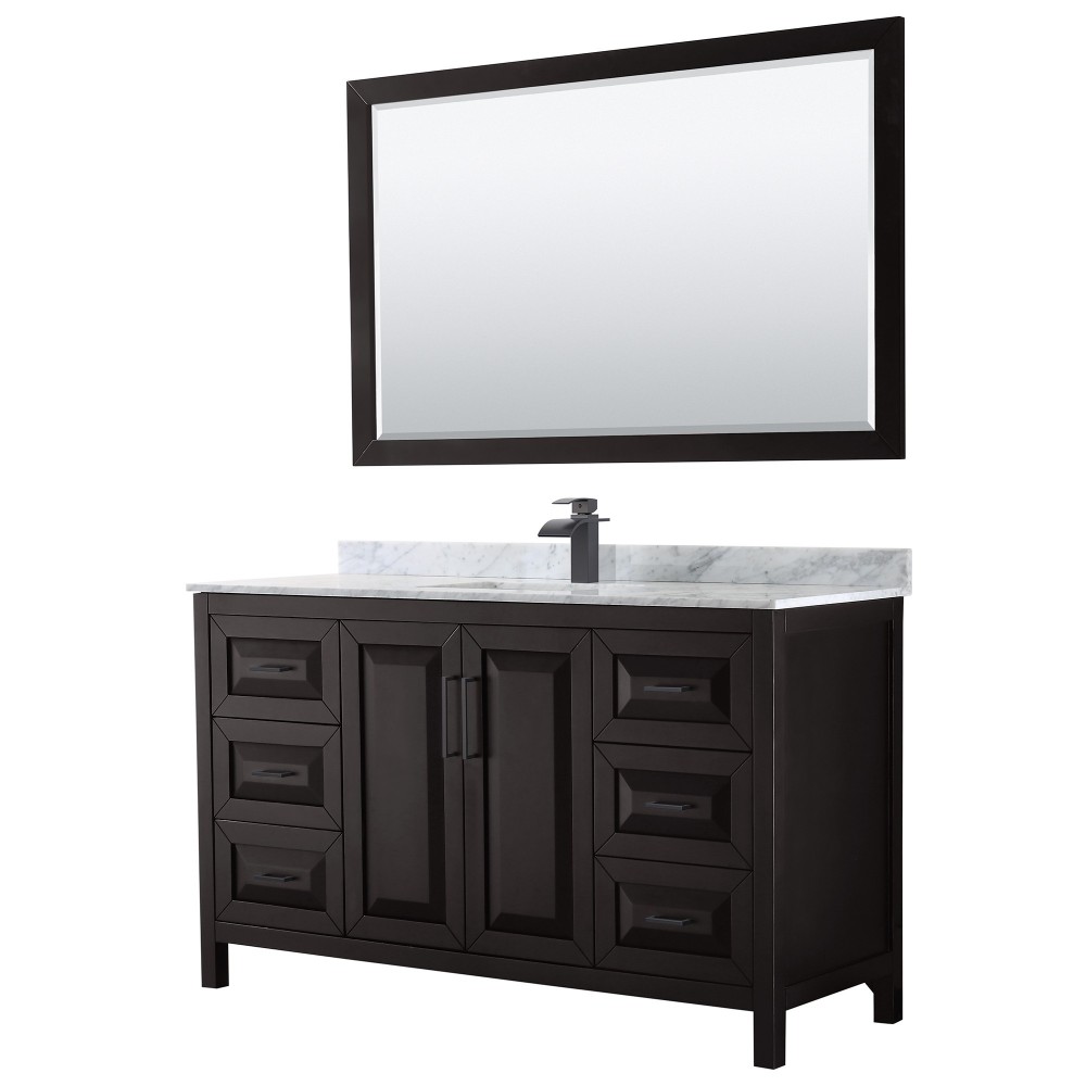 Daria 60" Single Vanity in Dark Espresso, Top, Black Trim, 58" Mirror