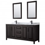 Daria 72" Double Vanity in Dark Espresso, Top, Black Trim, 24" Mirrors