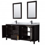 Daria 72" Double Vanity in Dark Espresso, Top, Black Trim, 24" Mirrors