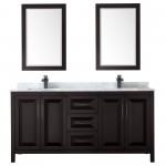 Daria 72" Double Vanity in Dark Espresso, Top, Black Trim, 24" Mirrors