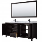 Daria 72" Double Vanity in Dark Espresso, Top, Black Trim, 70" Mirror