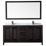 Daria 72" Double Vanity in Dark Espresso, Top, Black Trim, 70" Mirror