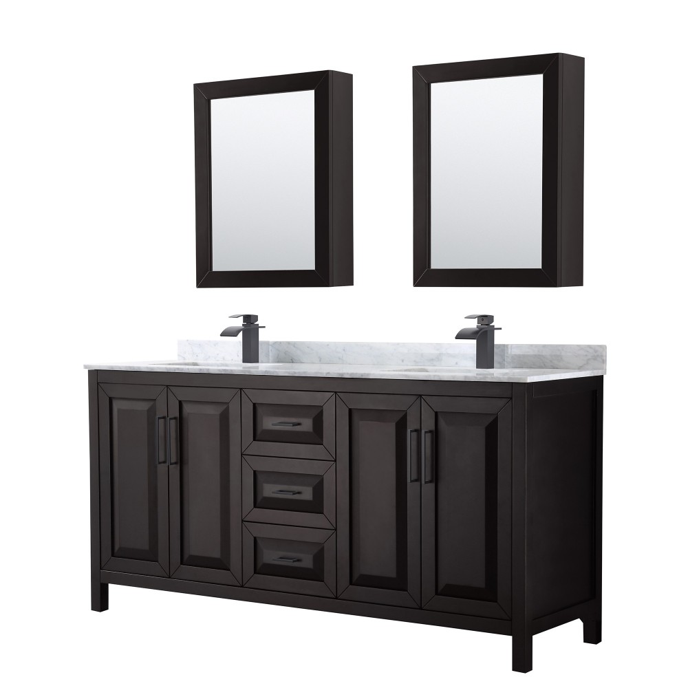 Daria 72" Double Vanity in Dark Espresso, Top, Black Trim, Medicine Cabinets