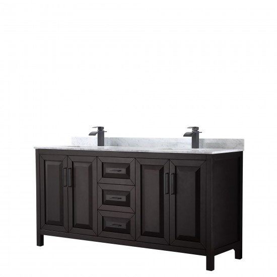 Daria 72" Double Vanity in Dark Espresso, Top, Square Sinks, Matte Black Trim